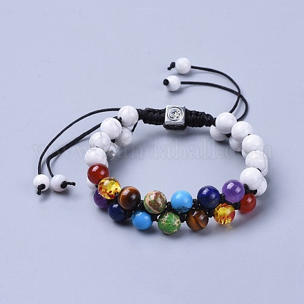 Bracelets de perles tressées de pierres précieuses naturelles / synthétiques BJEW-JB04225-02-1