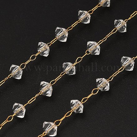 Цепочки-рондель ручной работы из нержавеющей стали 304 с бусинами из стекла CHS-B011-07G-1