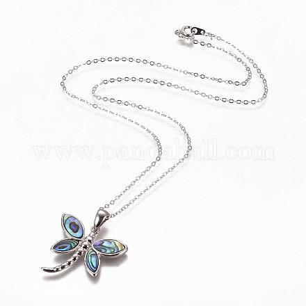 Platinum Plated Brass Paua Insect Pendant Necklaces NJEW-JN00788-1