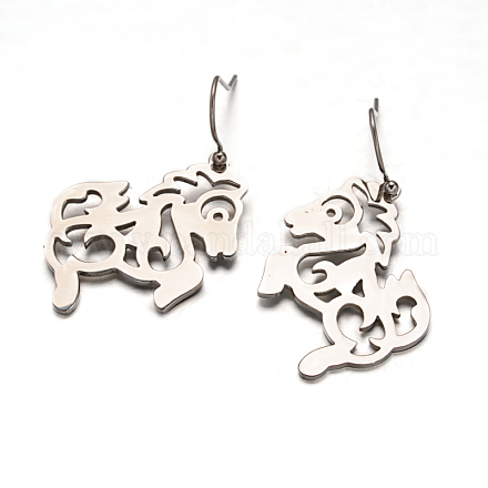 Horse 304 Stainless Steel Dangle Earrings EJEW-O052-41P-1