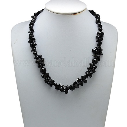 Klassische schwarze Achat-Chip Perlen Halsketten X-NJEW-L055-03-1