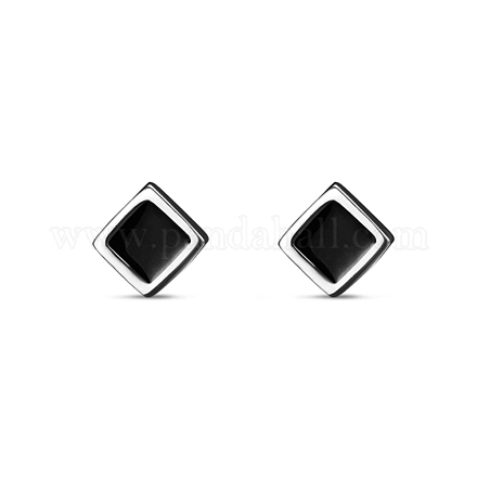 TINYSAND 925 Sterling Silver Square Black Stud Earrings TS-E297-S-1