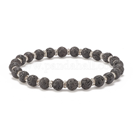 Natural Lava Rock Stretch Bracelet with Crystal Rhinestone Beads BJEW-JB08191-03-1