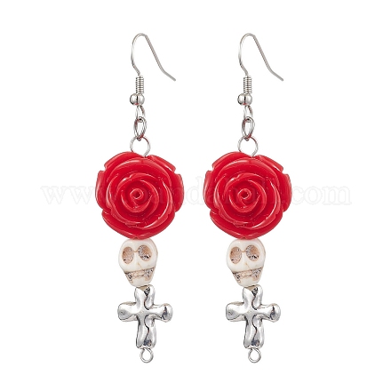 Серьги-подвески из смолы и синтетической бирюзы EJEW-JE06012-S-1