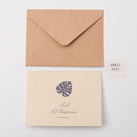 Ensemble d'enveloppes kraft et de cartes de vœux à motif de feuilles DIY-WH0161-37E-1