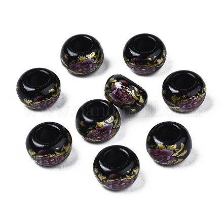 Undurchsichtige Unterlegscheibe-Perlen aus Acryl mit Blumendruck SACR-S305-27-D03-1