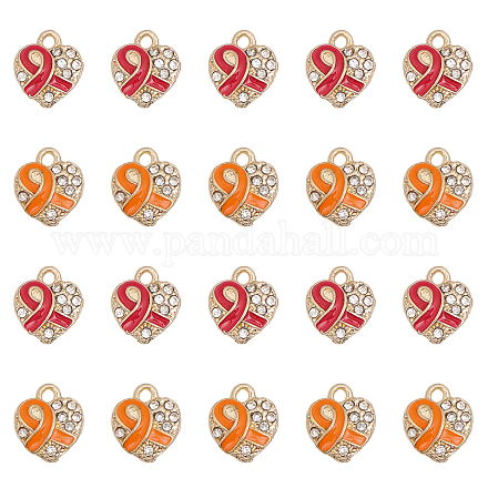 Chgcraft 20 pièces 2 couleurs en forme de coeur avec ruban de soie breloques en alliage de strass avec émail pour la fabrication de bracelets et de colliers FIND-CA0007-26-1