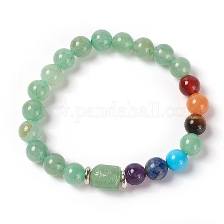 Bracelets extensibles en pierres naturelles et synthétiques avec perles d'aventurine verte BJEW-E354-E08-1