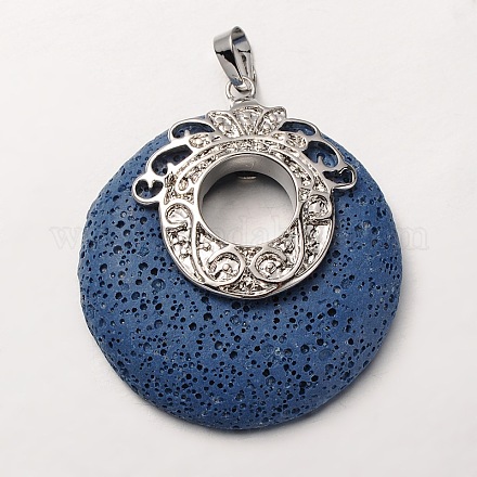 Platinum Plated Alloy Synthetic Lava Rock Flat Round Pendants G-O024-02D-1