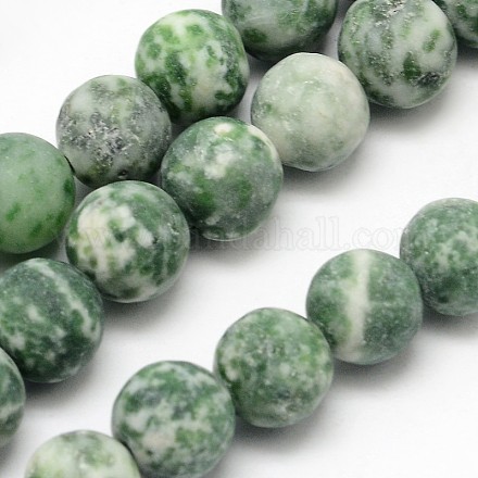 Fili di perline rotondi di diaspro naturale verde spot G-D678-6mm-1