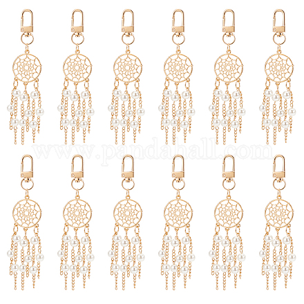 Nbeads 12 pièces alliage tissé web/filet avec abs imitation perle perle gland pendentif décoration HJEW-NB0001-70-1