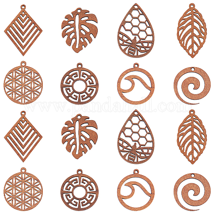 Hobbiesay 16 pièces 8 styles pendentifs en bois de noyer naturel WOOD-HY0001-04-1