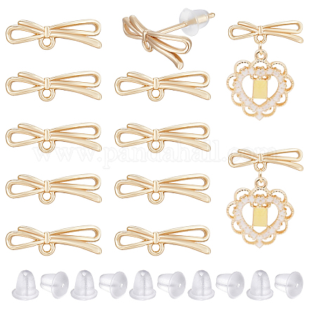 Benecreat 10 Stück echte 18 Karat vergoldete Messing-Bowknot-Ohrstecker mit horizontalen Schlaufen und 30 Stück Kunststoff-Ohrmuttern für die Herstellung von Ohrhängern KK-BC0011-06-1