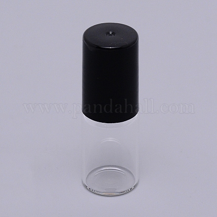 透明なローラーボールボトル  詰め替え式ボトル  スチールビーズ付き  黒いプラスチックカバー  コラム  透明  16x46.5mm  穴：7mm  容量：3ミリリットル MRMJ-WH0066-05-1