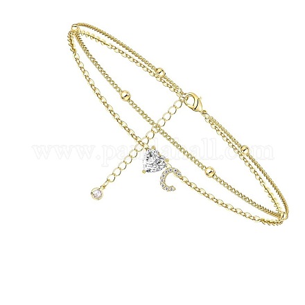 Двухслойные браслеты на ногу с подвесками в виде сердца и буквы из латуни и кристаллов горного хрусталя FS-WG6749C-03-1