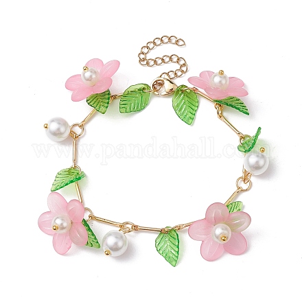 Браслеты с подвесками из акрилового цветка и стеклянного жемчуга BJEW-JB10054-02-1