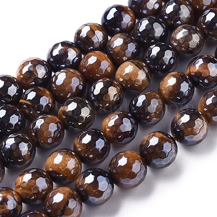 Electroplated Natural Tiger Eye Beads Strands X-G-F660-01-8mm-1