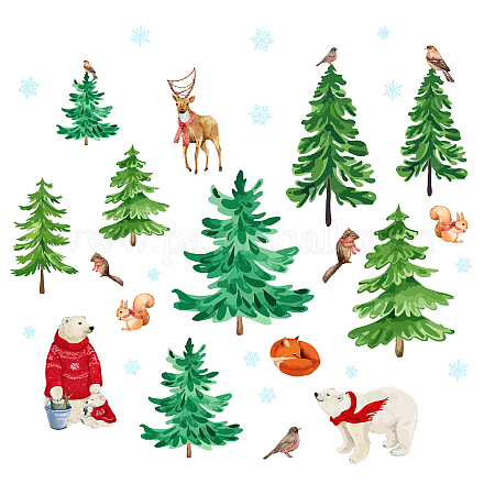 SUPERDANT 34 Pieces Forest Wall Decal Christmas Tree Bear Wall Sticker Wild Animal Nursery Vinyl Wall Decals Pine Tree Deer Fox Decorations for Christmas Kids DIY Bedroom DIY-WH0228-503-1