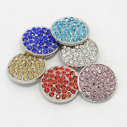 Platinum Eco-Friendly Zinc Alloy Grade A Rhinestone Flat Round Jewelry Snap Buttons SNAP-M052-M-FF-1