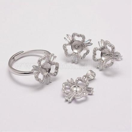 Sterling Silver Pendants & Ear Studs & Cuff Rings Jewelry Sets SJEW-P083-12-1