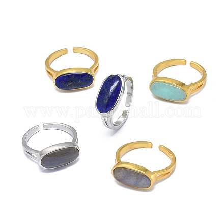 調整可能な天然の宝石の指輪  真鍮パーツ  オーバル  サイズ6  17mm RJEW-L089-11M-1