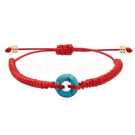 Synthetisches türkisfarbenes Donut-Armband aus geflochtenen Perlen BJEW-SW00047-01-1