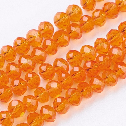 Оранжевые прозрачные стеклянные пряди круглых бусин X-GLAA-R029-4mm-05A-1