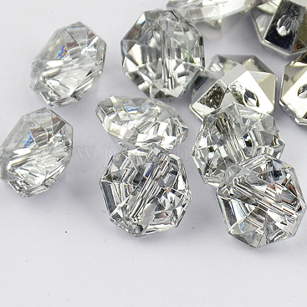 2-Hoyo botones de octágono de acrílico Diamante de imitación de Taiwán BUTT-F016-18mm-02-1