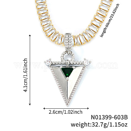 Элегантные латунные ожерелья с треугольными подвесками из зеленых кубических цирконий TK2865-6-1