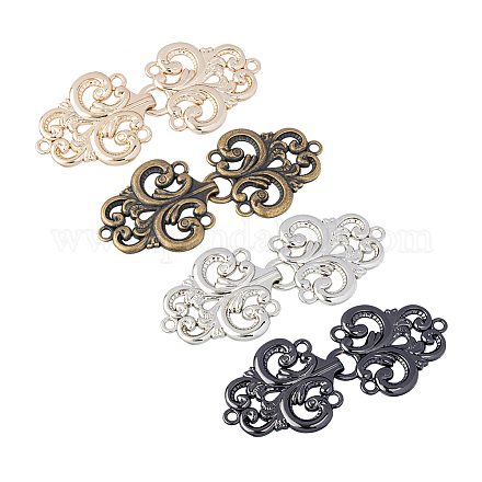 OLYCRAFT 8 Pairs Swirl Flower Sew on Cape Cloak Clasp Fasteners 68 x 30mm  Hook and Eye Cardigan Clip for Rope, Sweater,Cloth Making - Light Gold