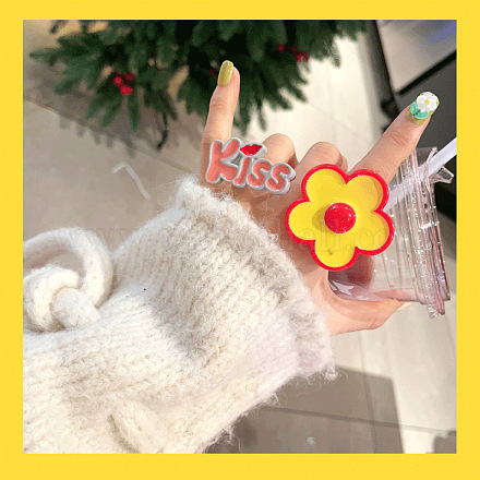 2 шт. Цветочные и эмалевые кольца для пальцев из смолы и слова «поцелуй» для женщин и девочек FS-WG6DDE5-01-1