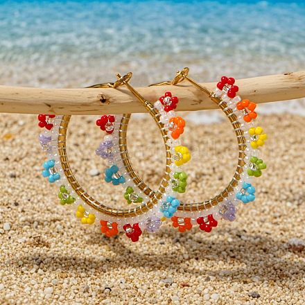 Серьги-кольца из овального стекла ручной работы в стиле бохо JX6954-1-1