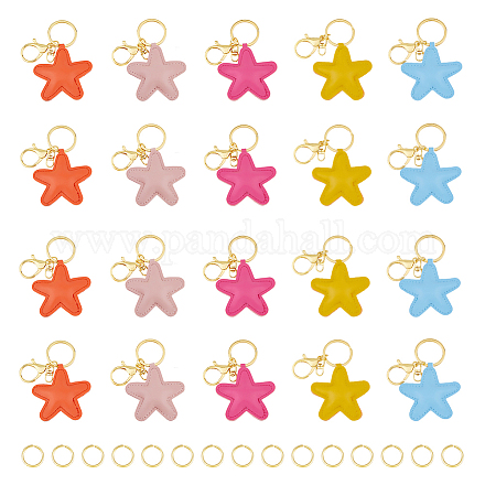 DICOSMETIC DIY Keychain Making Kit 20Pcs Star Charms 10Pcs Lobster Claw Clasp Keychain 30Pcs Open Jump Ring Golden Multi-Colored Star Leather Key Chain Purse Bag Decoration for Women Men DIY-DC0001-87-1