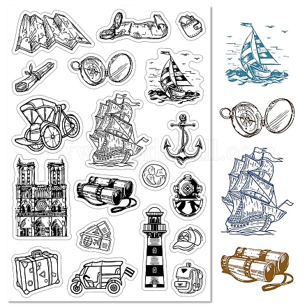 CRASPIRE Travel Clear Stamps Trip Traffic Silicone Clear Stamp Seals Vintage Transparent Silicone Stamps for Birthday Cards Making DIY Scrapbooking Journal Photo Album Decoration DIY-WH0439-0017-1