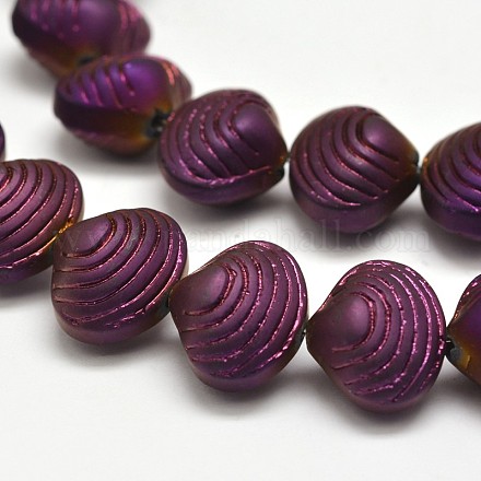 Full Plated Frosted Electroplate Glass Shell Beads Strands EGLA-M002-D01-1