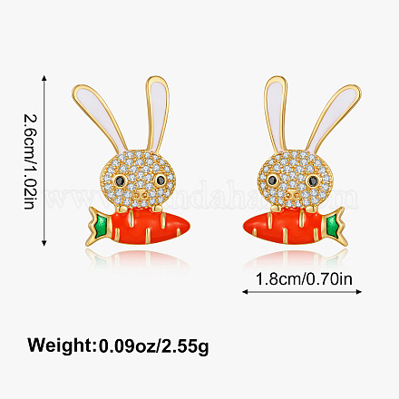 Серьги-гвоздики из латуни с микропаве из прозрачных кубических цирконий в форме кролика FS-WGF953E-02-1