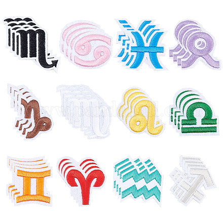 FINGERINSPIRE 48 Pcs Zodiac Signs Applique Iron On/Sew on Patch Applique 12 Constellations Embroidered Cloth Patches Assorted Colors Decorative DIY Patches for Bag Clothes Dress Hat Jeans Shoes DIY-FG0003-57-1