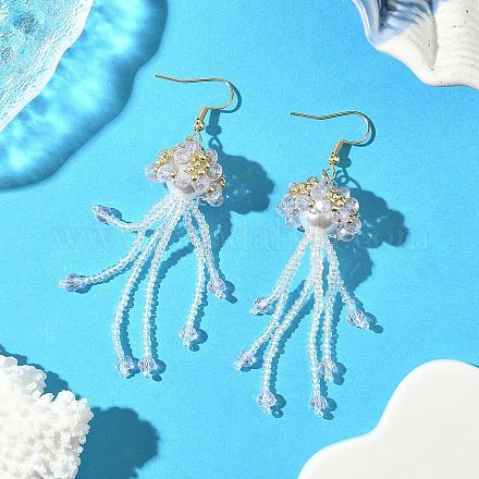 Серьги-подвески в форме медузы из стеклянных бусин из нержавеющей стали 304 EJEW-MZ00553-01-1