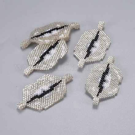 手作り日本のシードビーズコネクター  日本の輸入の糸と  織機模様  リップ  銀  27x53~54x2mm  穴：2mm SEED-L008-039-1