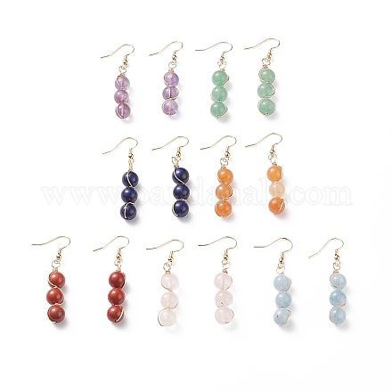 7 Pairs 7 Style Natural Mixed Gemstoone Round Beaded Dangle Earrings EJEW-JE05070-1