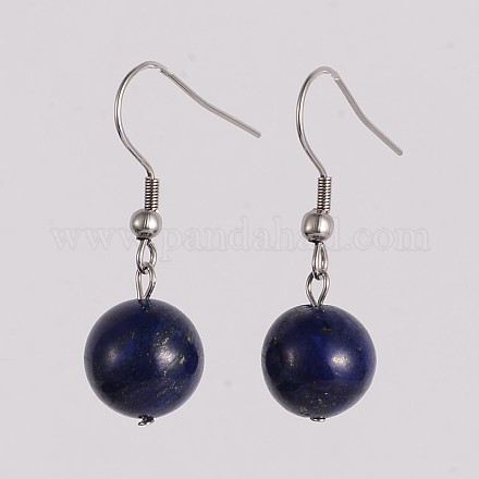 Round 304 Stainless Steel Natural Lapis Lazuli Dangle Earrings EJEW-JE01973-06-1