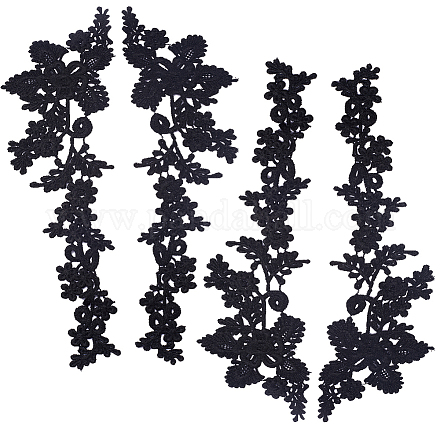 ポリエステル刺繍レースアップリケ  チャイナドレスの飾りアクセサリー  ドレス  花  ブラック  435x122x1mm DIY-WH0401-95-1