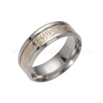 Luminous Jesus Fish with Word Stainless Steel Finger Ring EAER-PW0001-171G-GP-1