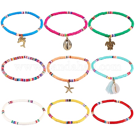 Ensembles de bracelets de cheville en perles heishi en argile polymère faits à la main AJEW-SW00007-1