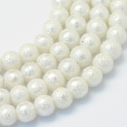 Baking Painted Textured Glass Pearl Round Bead Strands X-HY-Q002-8mm-01-1