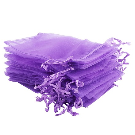 オーガンジーギフトバッグ巾着袋  巾着付き  長方形  青紫色  12x10cm OP001-01-1