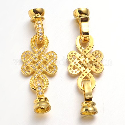 Chinese Knot Brass Micro Pave Cubic Zirconia Fold Over Clasps ZIRC-L036-05G-FF-1