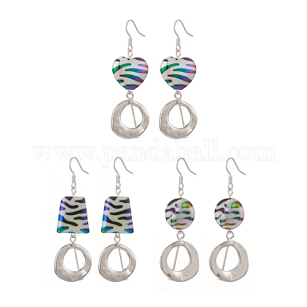 3 paire de boucles d'oreilles pendantes en acrylique coeur et trapèze et plat rond 3 styles EJEW-JE05204-1
