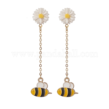 Серьги-гвоздики с подвесками в виде пчелы из сплава эмали и ромашки из смолы EJEW-JE05228-1