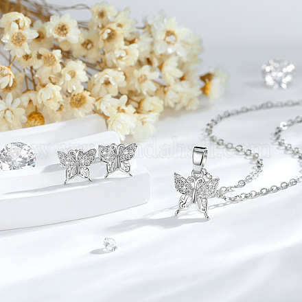 Комплекты из латунных подвесок-бабочек с микропаве из кубических цирконий и серег-гвоздиков для женщин FS-WG90C37-02-1